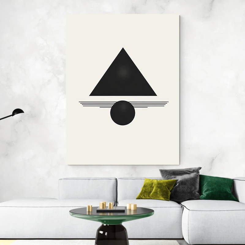 Tableau abstrait minimaliste noir rose et beige