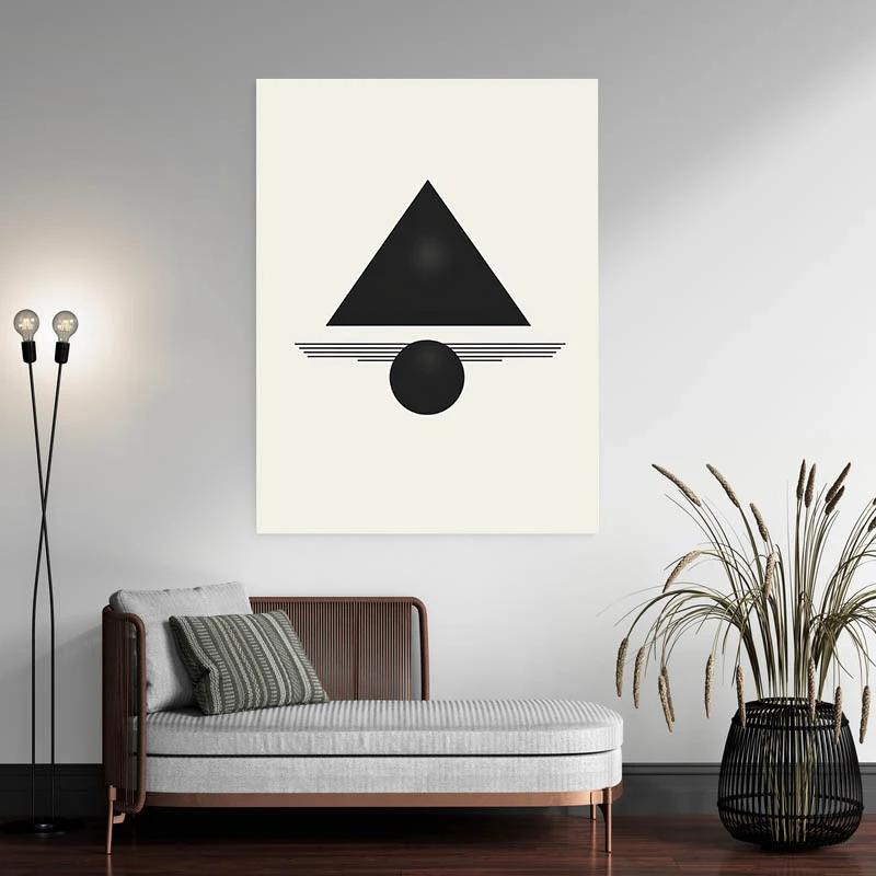Tableau abstrait minimaliste noir rose et beige