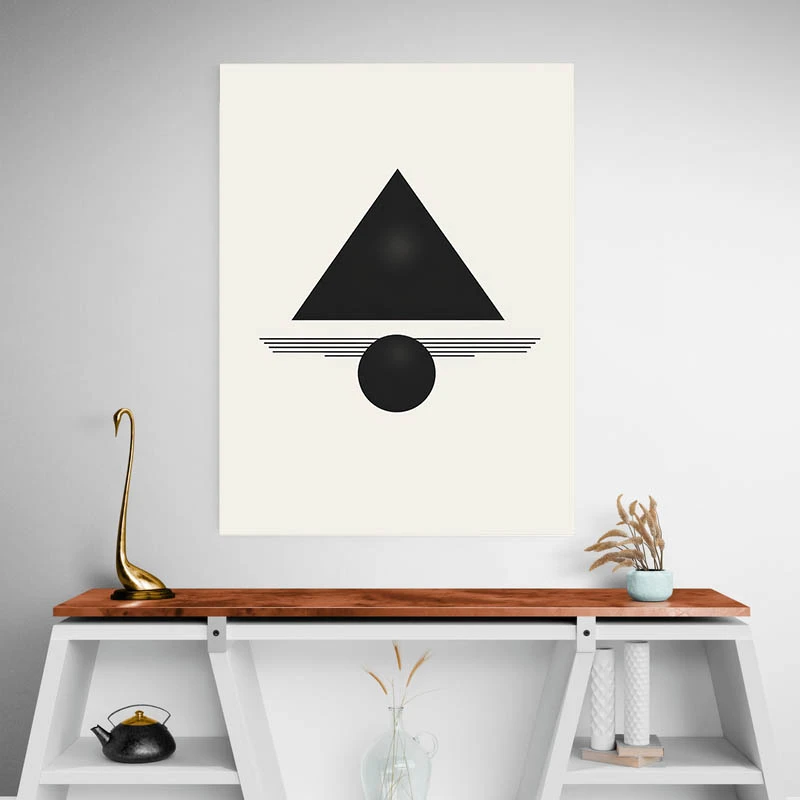 Tableau abstrait minimaliste noir rose et beige