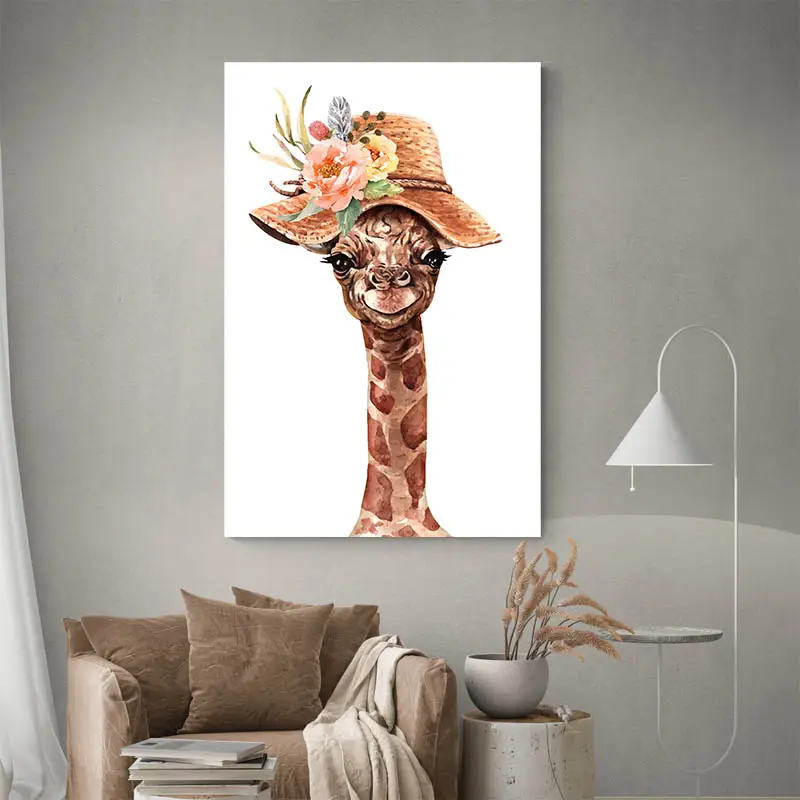Tableau Girafe Chapeau