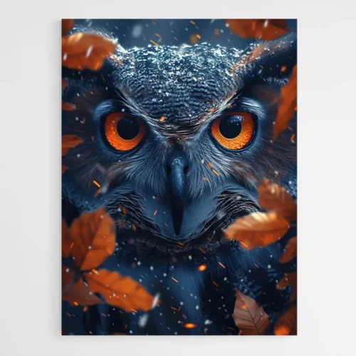 Tableau hibou yeux oranges