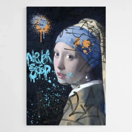 Tableau la Jeune Fille A la Perle Graffiti