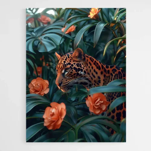 Tableau Léopard et Fleurs