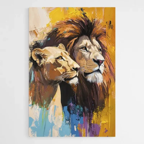 Tableau Lion et Lionne Colore