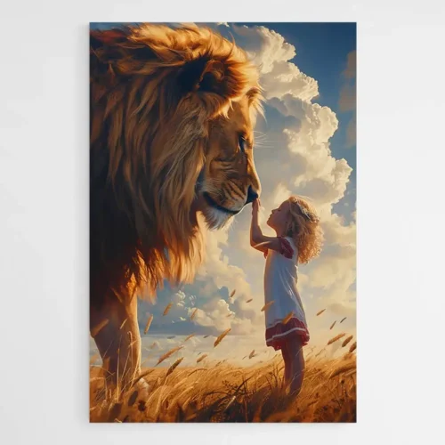 Tableau lion et petite fille