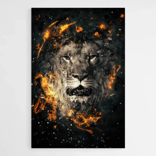 Tableau Lion Noir et Or