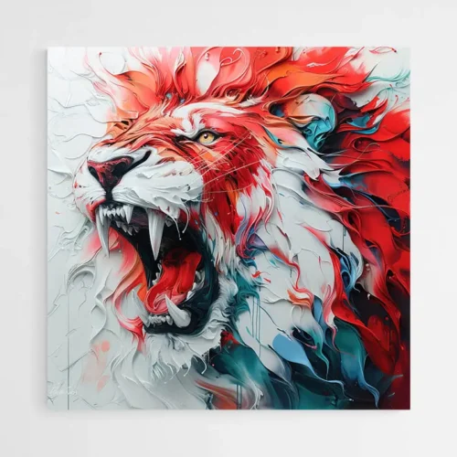 Tableau lion rouge et blanc