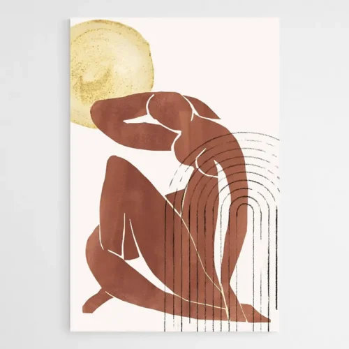 Tableau Minimaliste Femme Soleil Dore