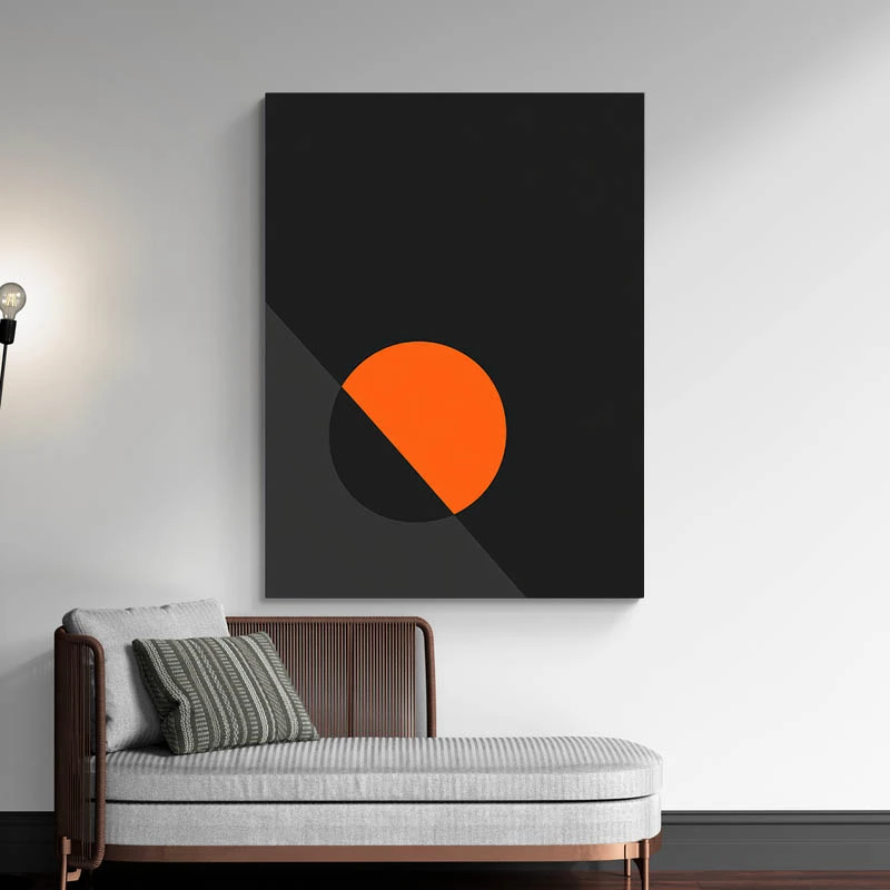 Tableau abstrait minimaliste noir rose et beige