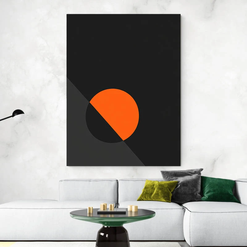 Tableau abstrait minimaliste noir rose et beige