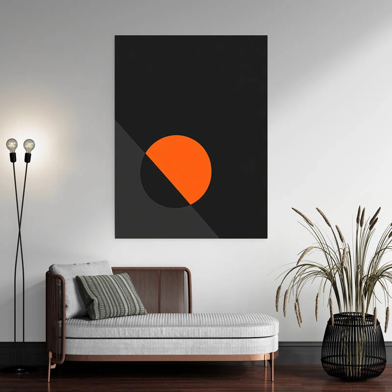 Tableau abstrait minimaliste noir rose et beige