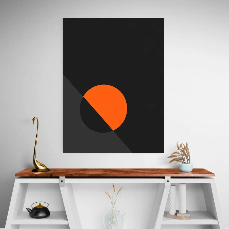 Tableau abstrait minimaliste noir rose et beige