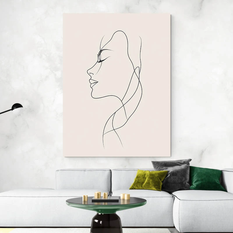 Tableau abstrait minimaliste noir rose et beige