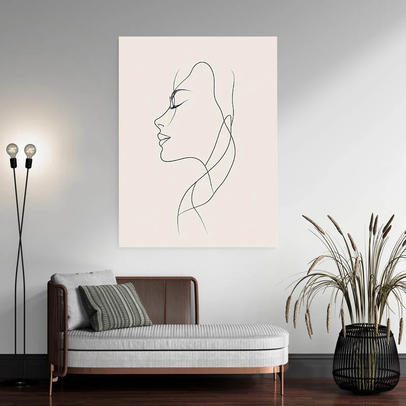 Tableau abstrait minimaliste noir rose et beige