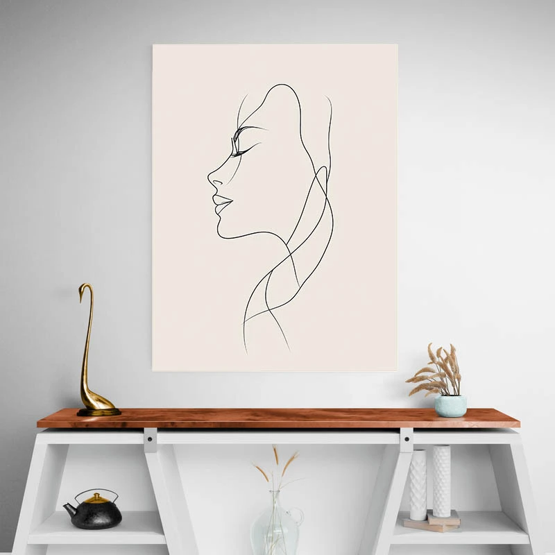 Tableau abstrait minimaliste noir rose et beige