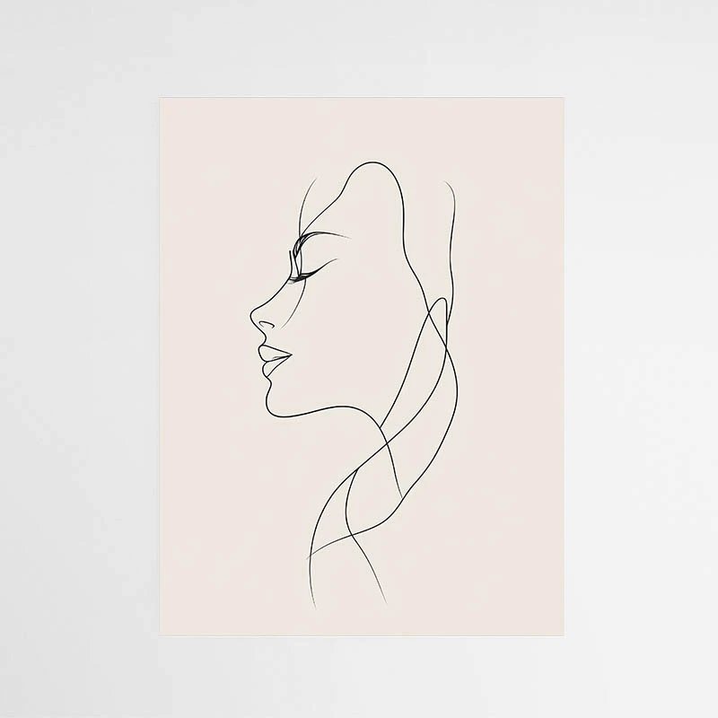 Tableau abstrait minimaliste noir rose et beige