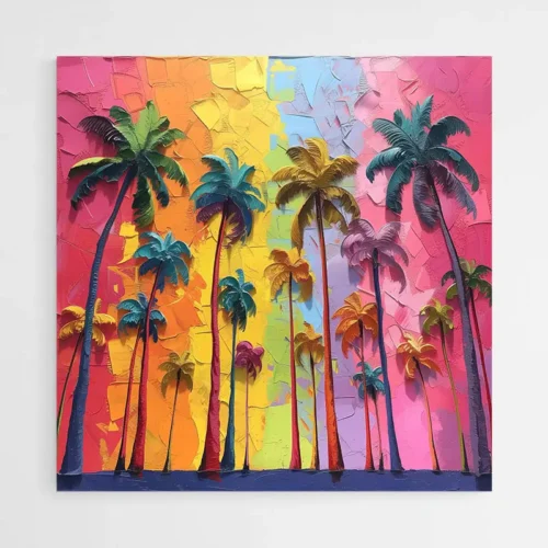 Tableau palmiers multicolores