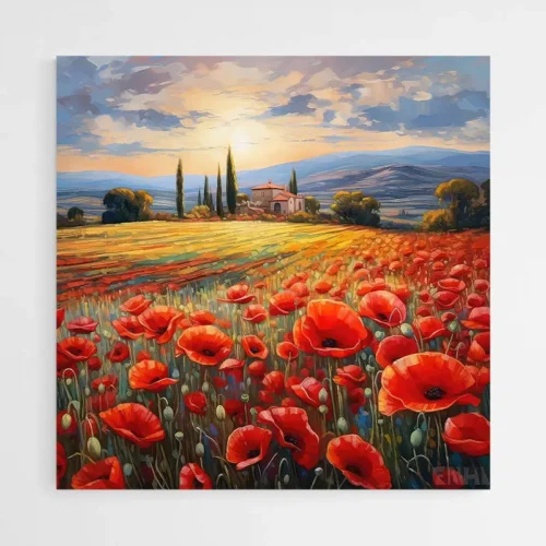Tableau Peinture Champ de Fleurs