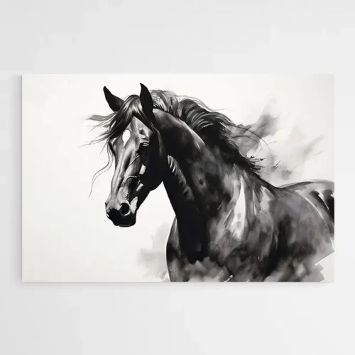 Tableau Peinture Cheval Noir et Blanc