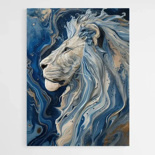 Tableau peinture lion bleu