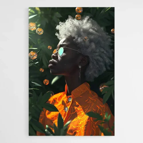 Tableau portrait femme noire cheveux blancs