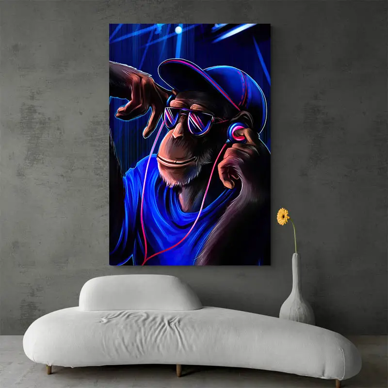 Tableau Singe avec Écouteurs