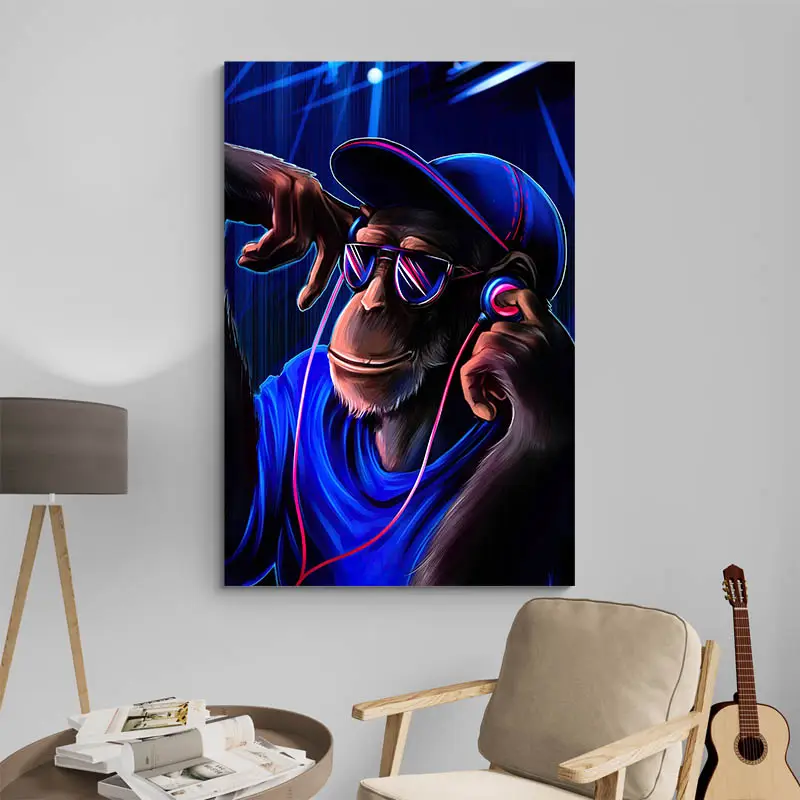 Tableau Singe avec Écouteurs
