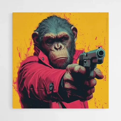 Tableau singe avec pistolet