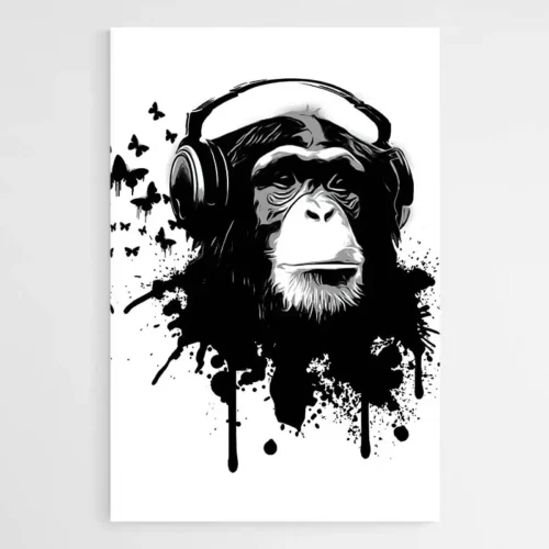 Tableau Singe Casque Musique