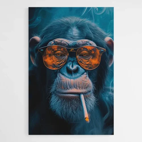 Tableau Singe Lunettes et Cigarette