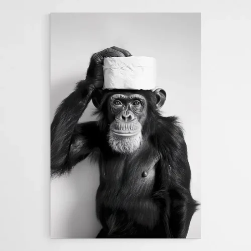 Tableau Singe Noir et Blanc Toilettes