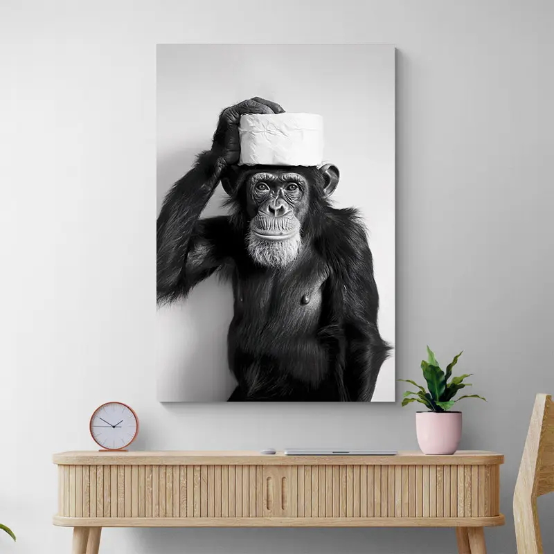 Tableau Singe Noir et Blanc Toilettes