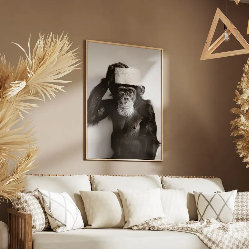 Tableau Singe Noir et Blanc Toilettes