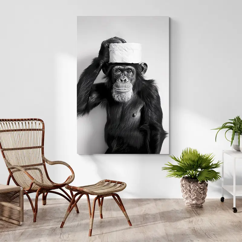 Tableau Singe Noir et Blanc Toilettes