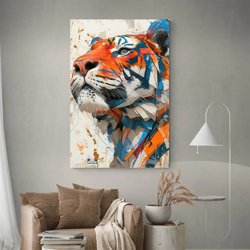 Tableau tigre orange et bleu