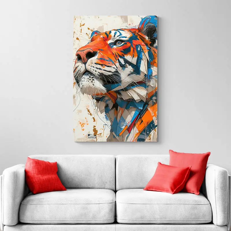 Tableau tigre orange et bleu