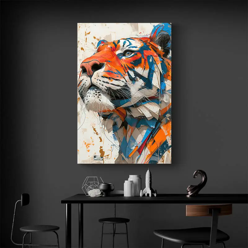 Tableau tigre orange et bleu