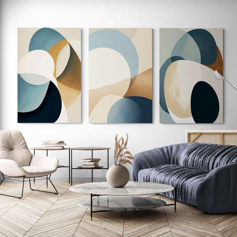 Tableau Triptyque Abstrait Moderne