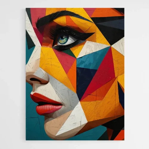 Tableau visage femme fleurs rouges