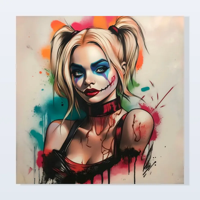 Tableau Harley Quinn explosions couleurs
