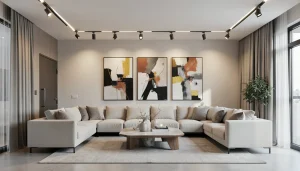 Eclairage LED pour tableau moderne dans salon contemporain