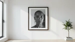 Affiche d'art encadrée professionnellement dans un intérieur premium