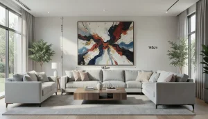 Règle de hauteur idéale pour accrocher un tableau dans un salon moderne