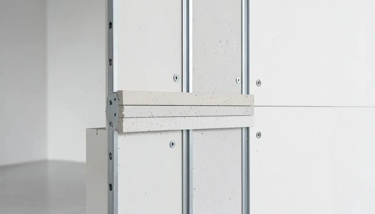 Coupe transversale d'une cloison en placo avec ossature métallique