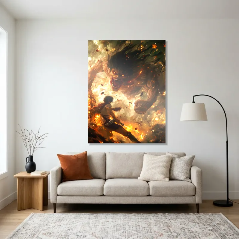 Tableau Attaque des Titans furieux – Aluminium Brillant