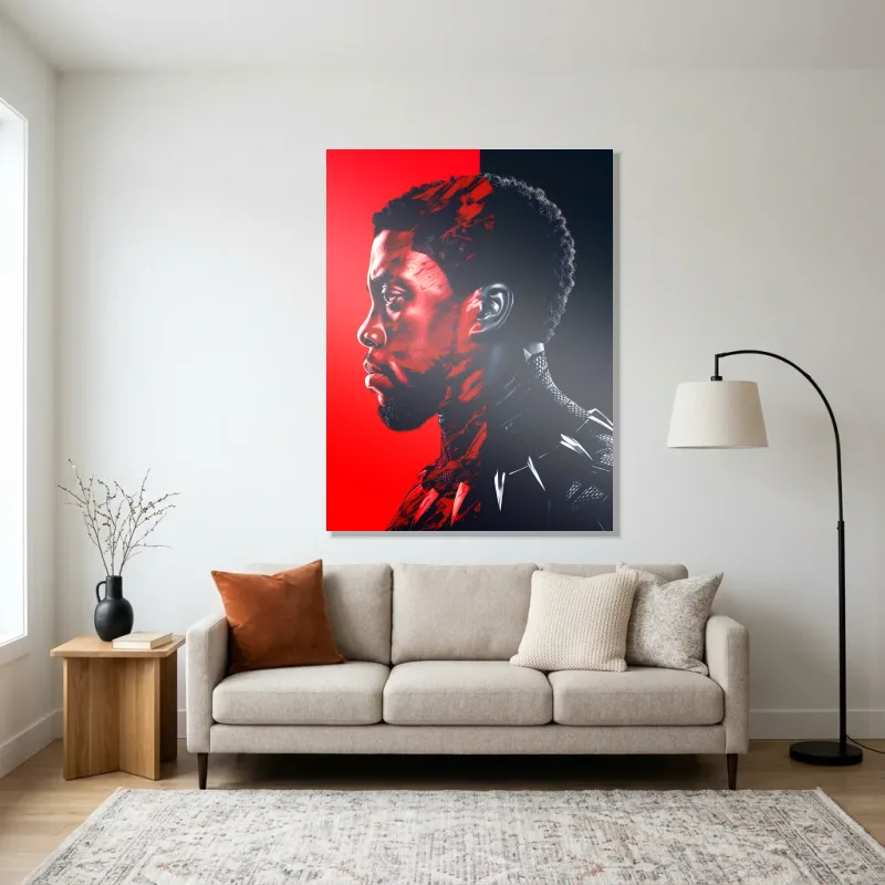 Tableau Black Panther profil rouge – Aluminium Brillant
