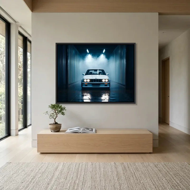 Tableau BMW blanc design – Cadre Flottant