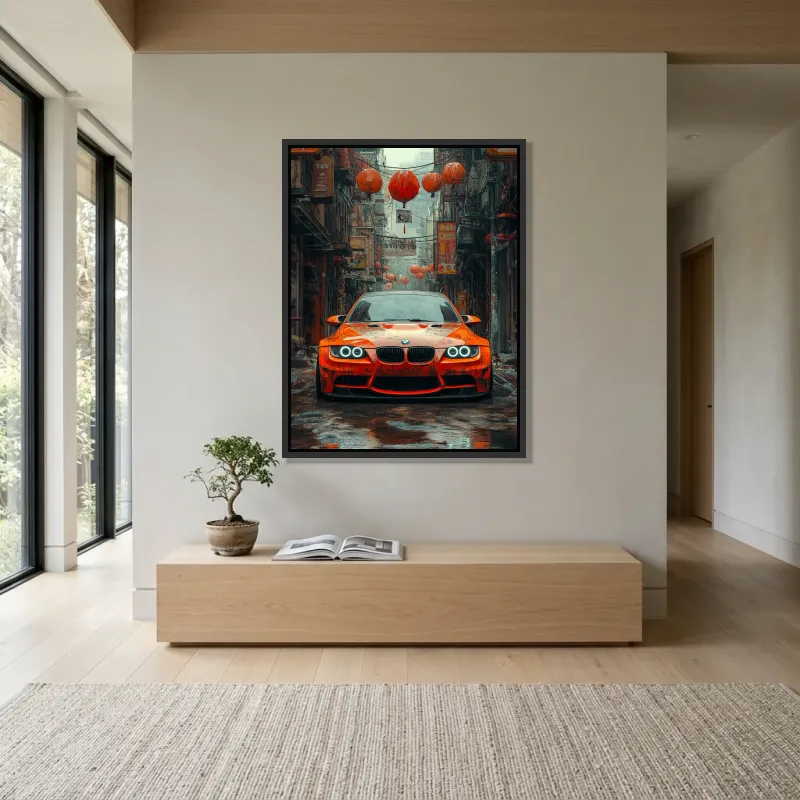 Tableau BMW orange lanternes – Cadre Flottant