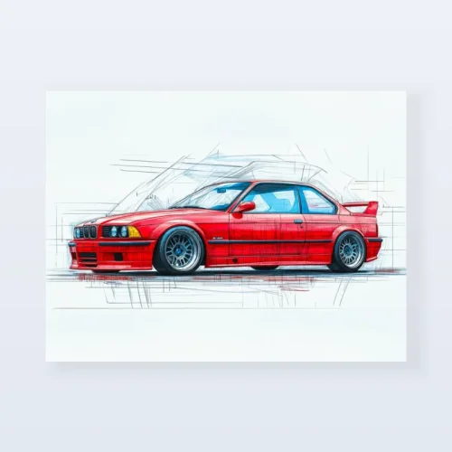 Tableau BMW rouge esquisse Tableau BMW rouge esquisse