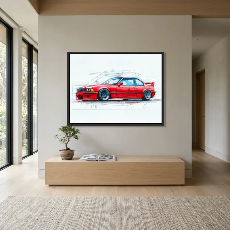 Tableau BMW rouge esquisse – Cadre Flottant